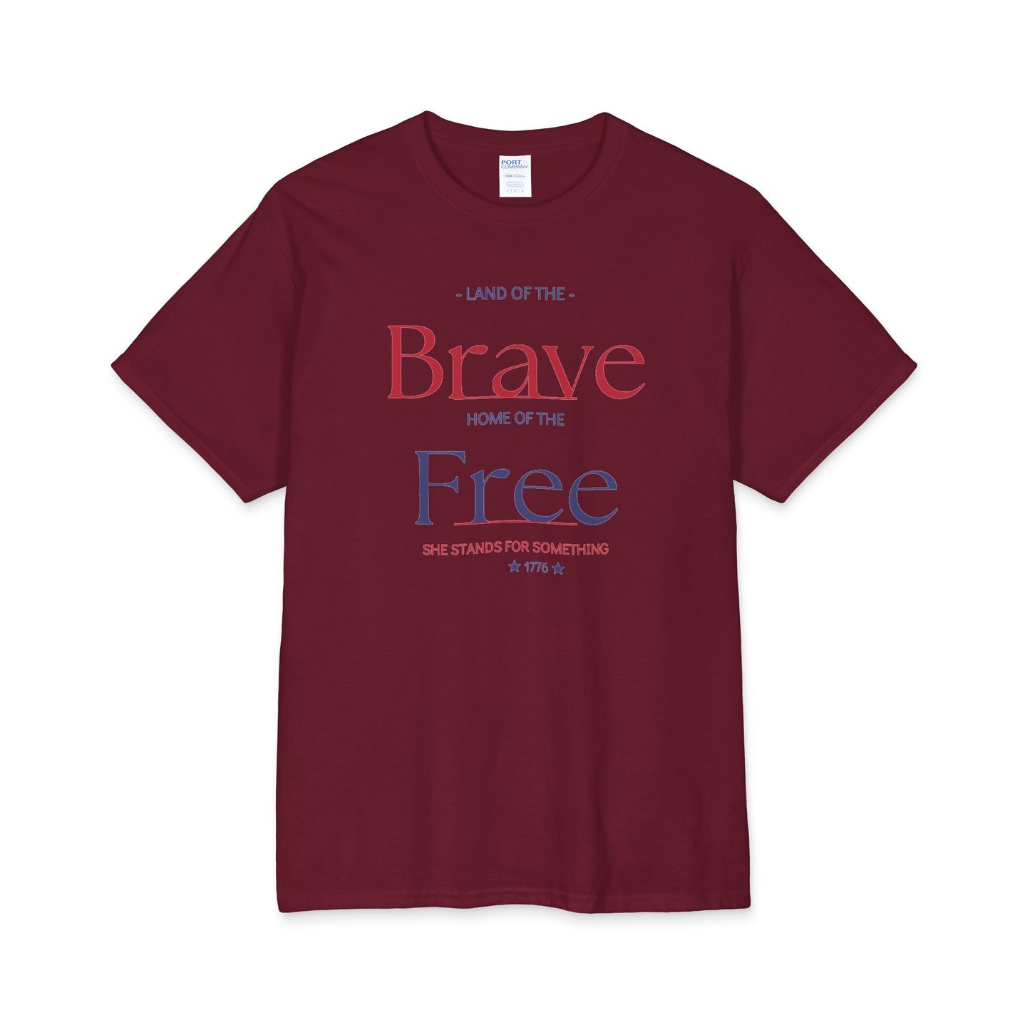 Brave & Free Patriotic Core Cotton Tee — Red White Blue Independence Day Shirt