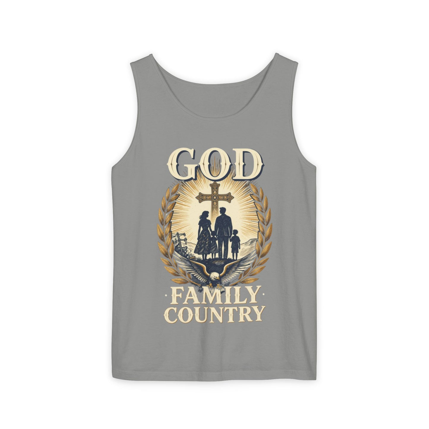 Tank Top — God Family Country Cross Silhouette Patriotic Faith Tee