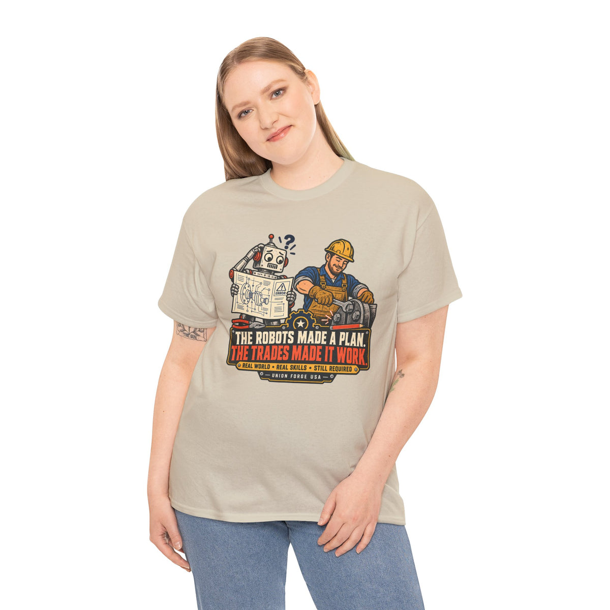 Tradesman & Robot Tee — "The Robots Made a Plan, The Trades Made It Work" Construction T-Shirt