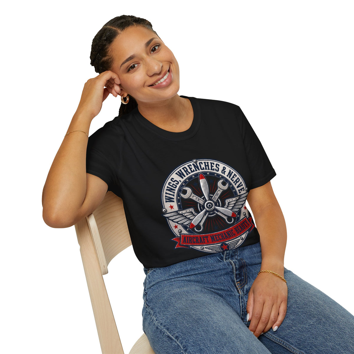 Mechanic Aviation T‑Shirt — "Wings, Wrenches & Nerve" Vintage Aircraft Crew Tee