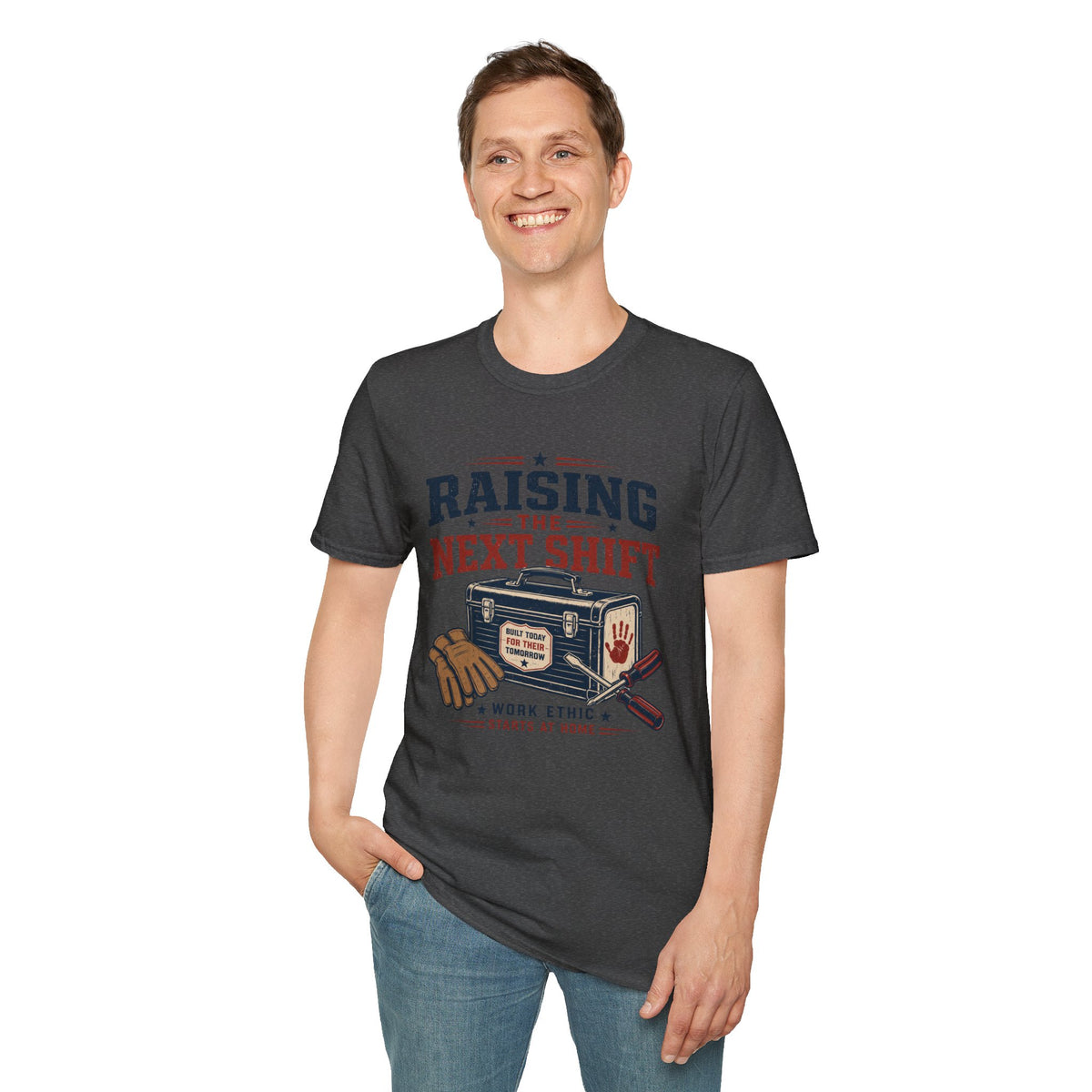 Raising the Next Shift T-Shirt — Retro Mechanic/Garage Dad Tee