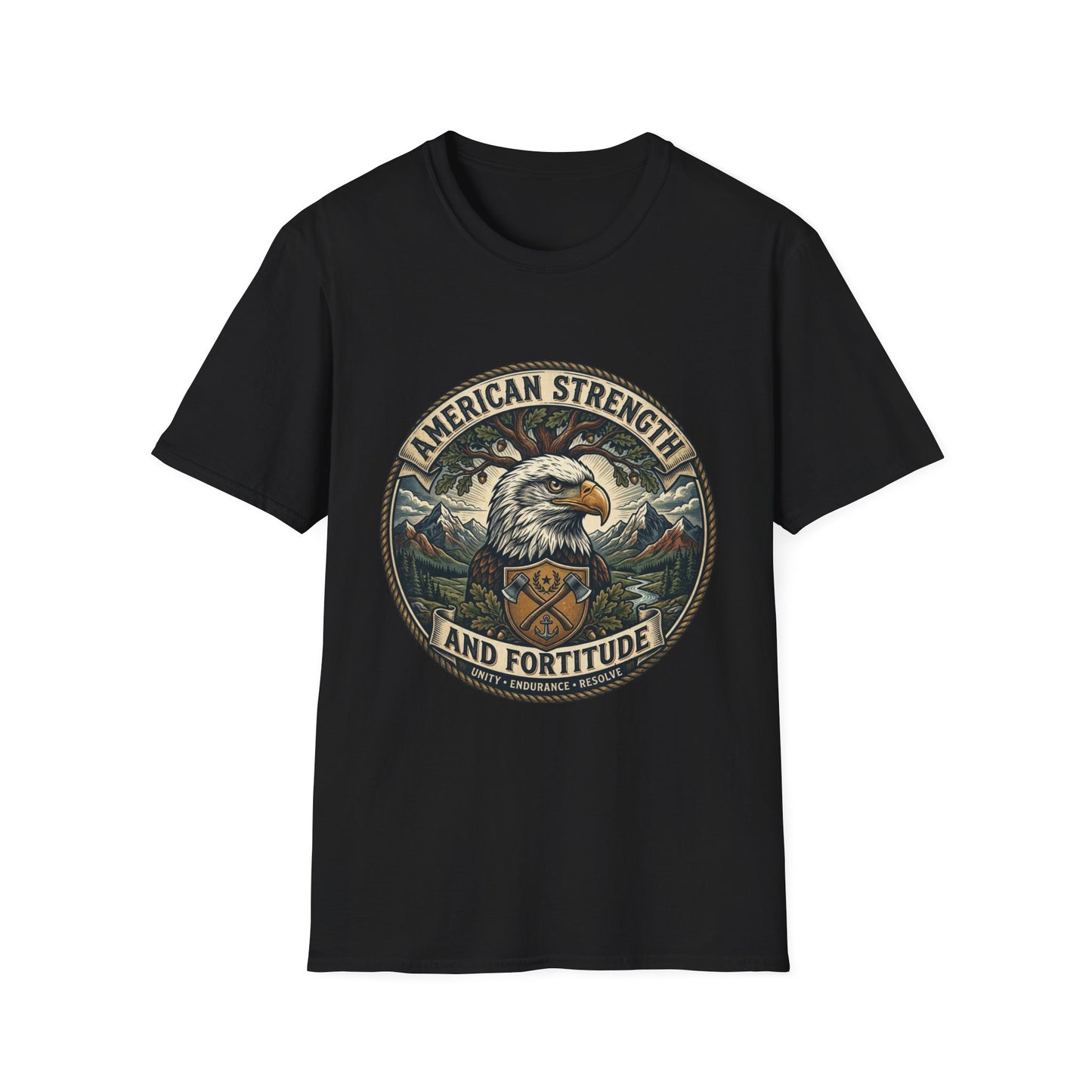 American Strength Eagle T‑Shirt — Patriotic 'American Strength and Fortitude' Graphic Tee
