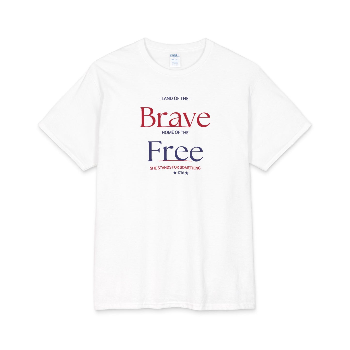 Brave & Free Patriotic Core Cotton Tee — Red White Blue Independence Day Shirt