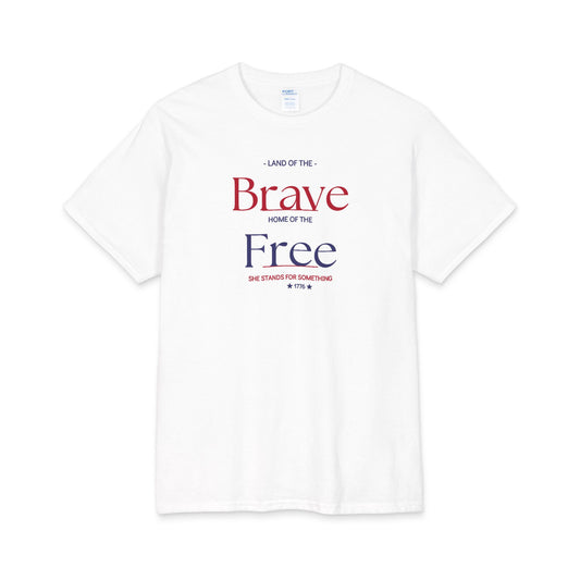 Brave & Free Patriotic Core Cotton Tee — Red White Blue Independence Day Shirt