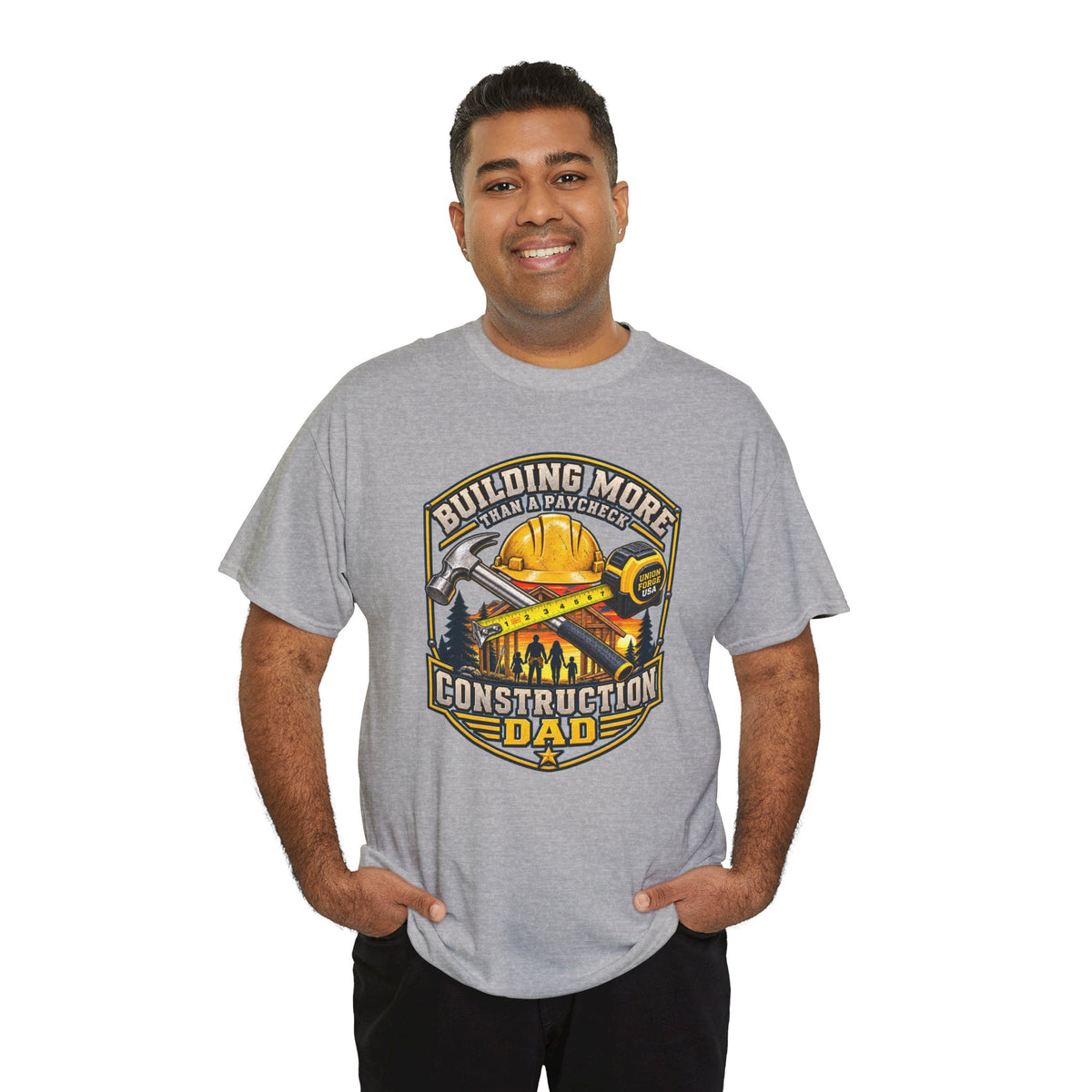 Construction Dad T-Shirt – "Building More, Harder, Faster" Graphic Tee for Father’s Day