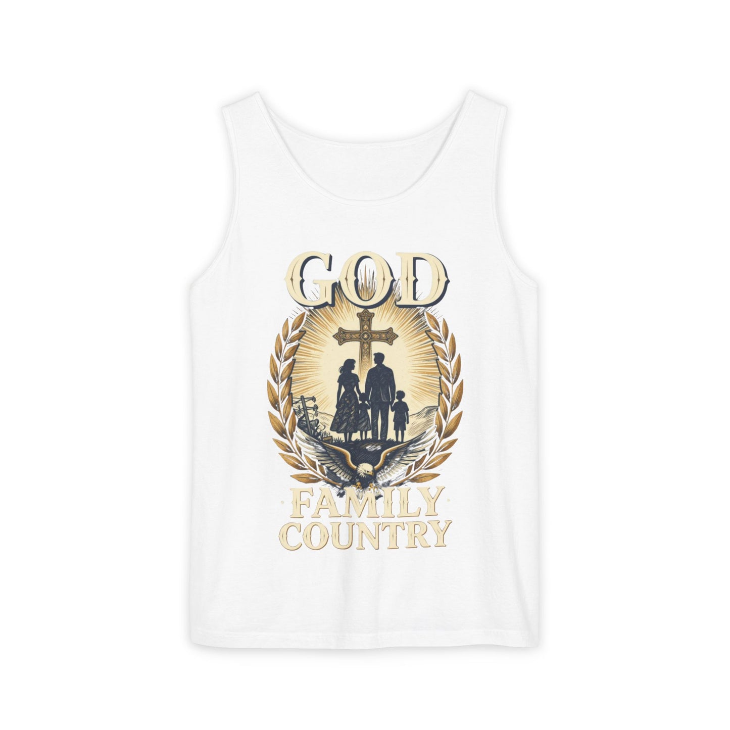 Tank Top — God Family Country Cross Silhouette Patriotic Faith Tee
