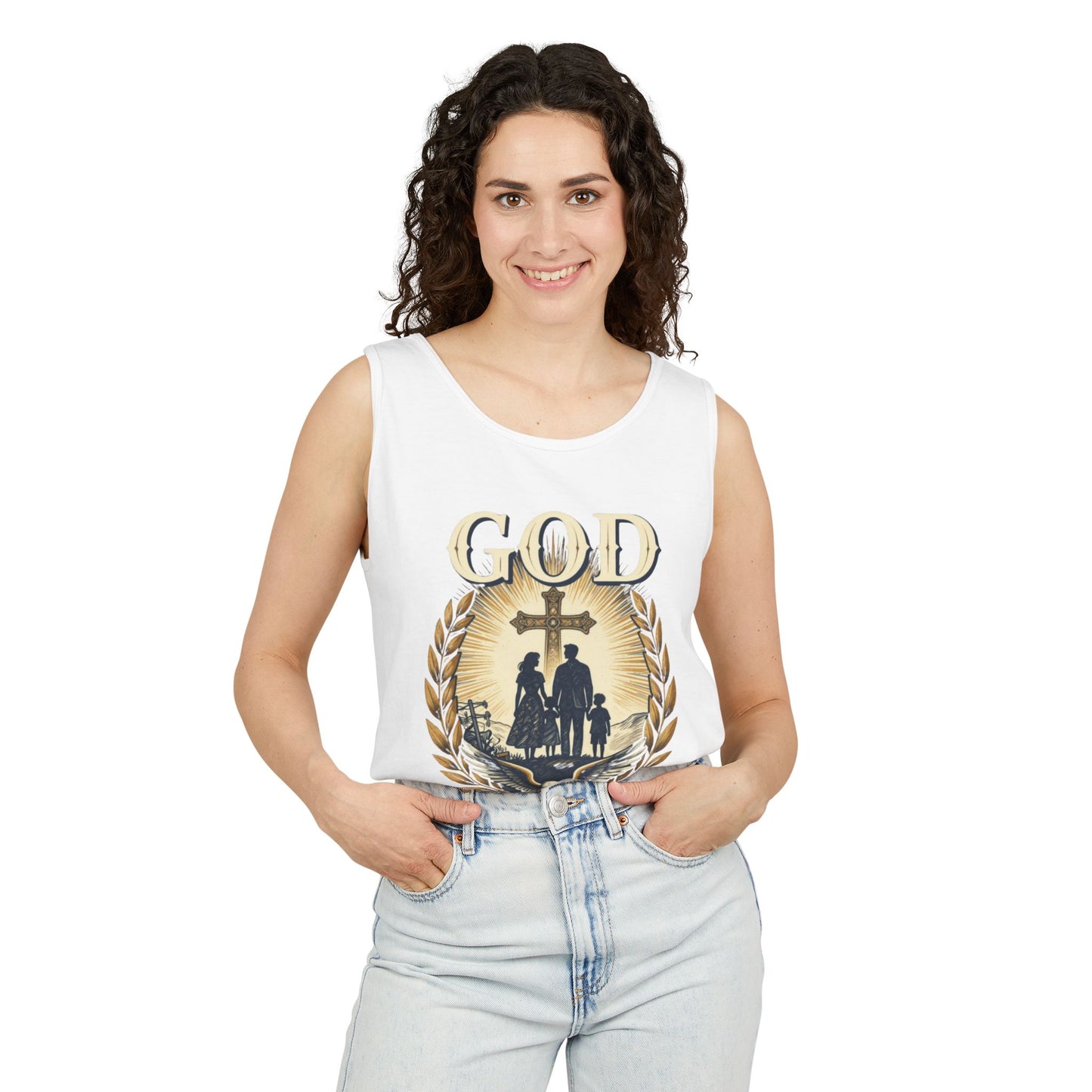 Tank Top — God Family Country Cross Silhouette Patriotic Faith Tee