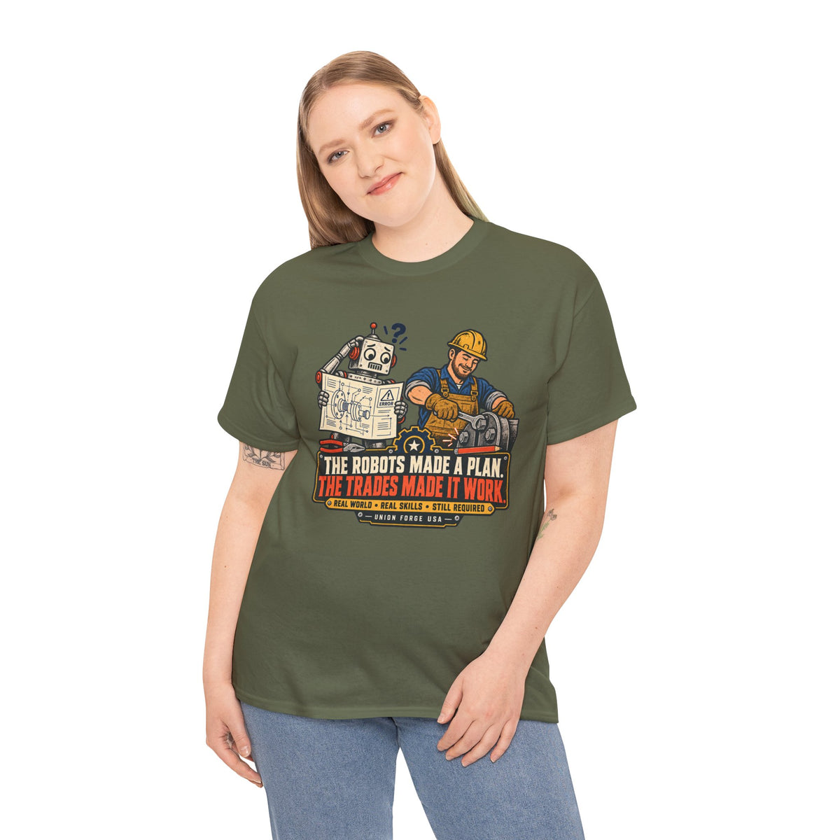 Tradesman & Robot Tee — "The Robots Made a Plan, The Trades Made It Work" Construction T-Shirt