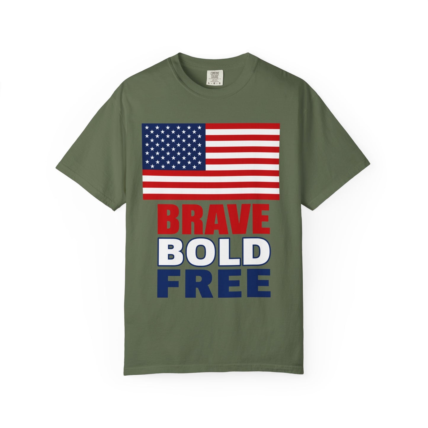 Powerful Patriotic T-Shirt — American Flag "Brave Bold Free" Graphic