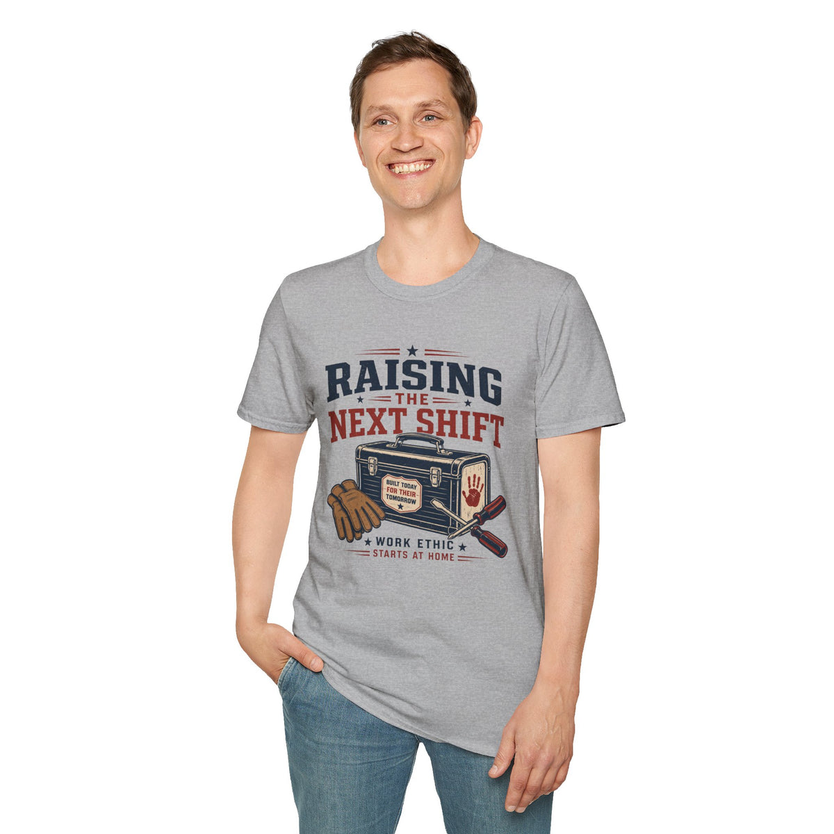 Raising the Next Shift T-Shirt — Retro Mechanic/Garage Dad Tee