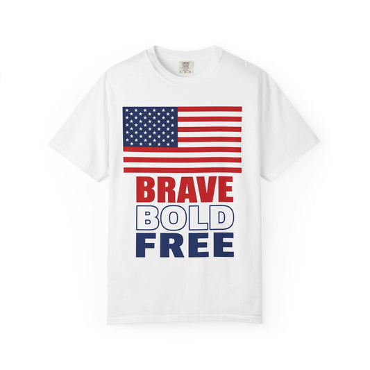 Powerful Patriotic T-Shirt — American Flag "Brave Bold Free" Graphic