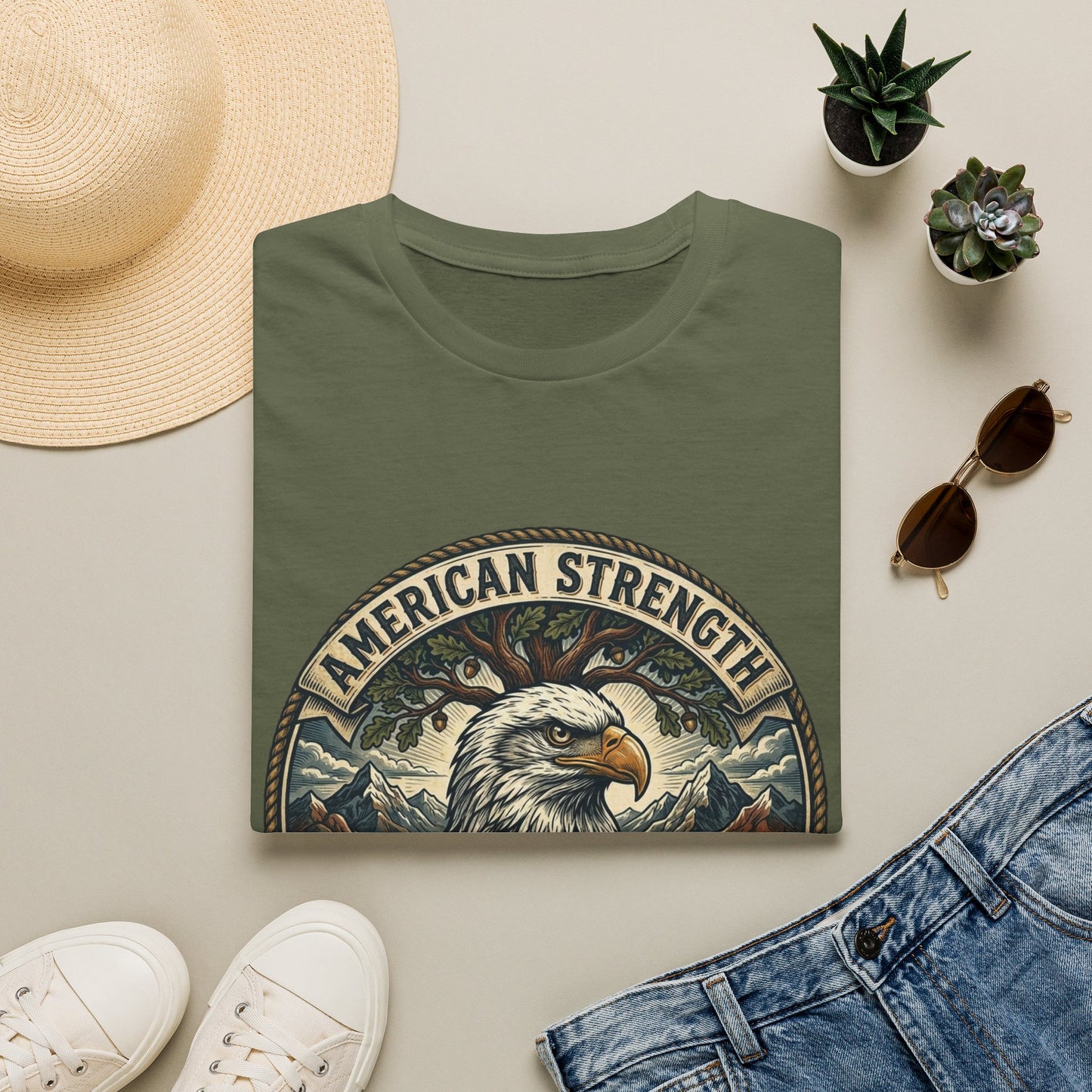 American Strength Eagle T‑Shirt — Patriotic 'American Strength and Fortitude' Graphic Tee