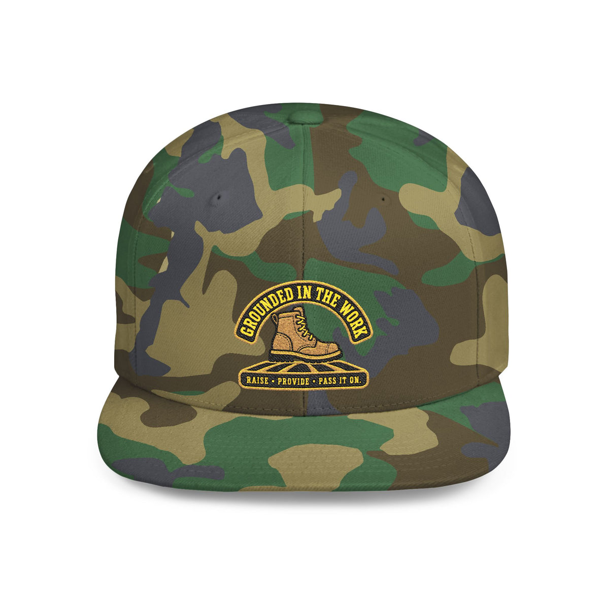 Snapback Hat — “Grounded in the Soil” Embroidered Work Boot Logo