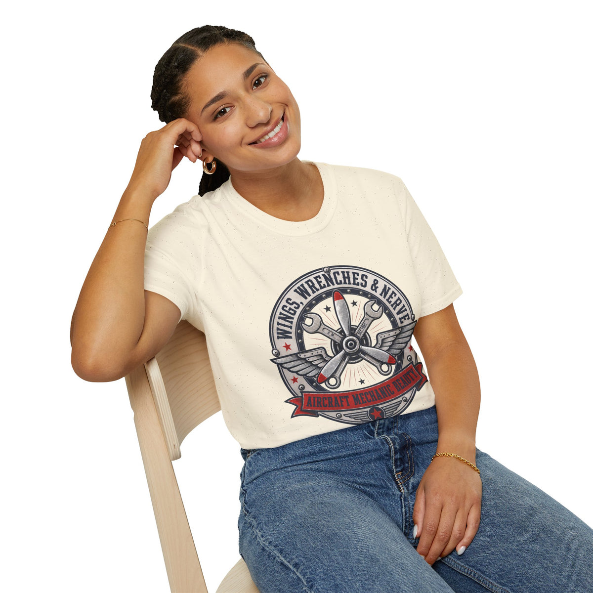 Mechanic Aviation T‑Shirt — "Wings, Wrenches & Nerve" Vintage Aircraft Crew Tee