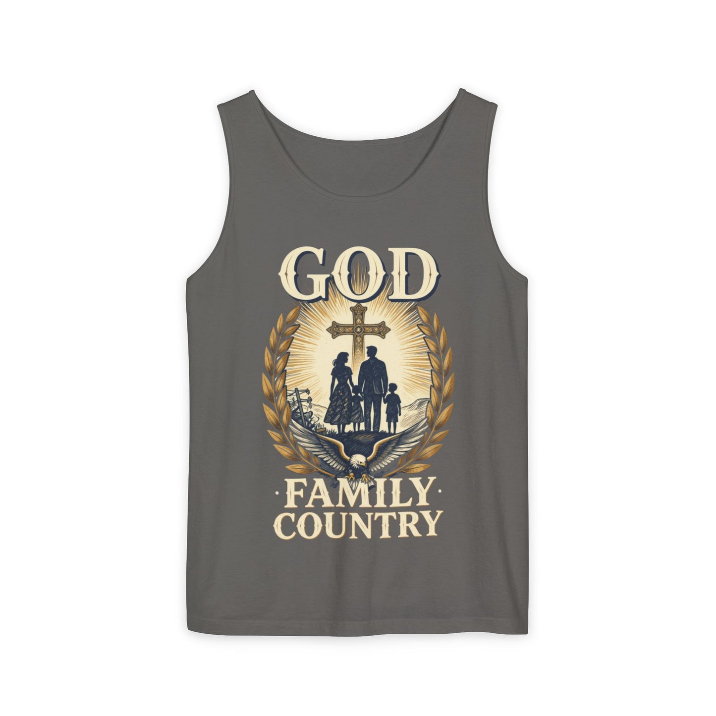 Tank Top — God Family Country Cross Silhouette Patriotic Faith Tee