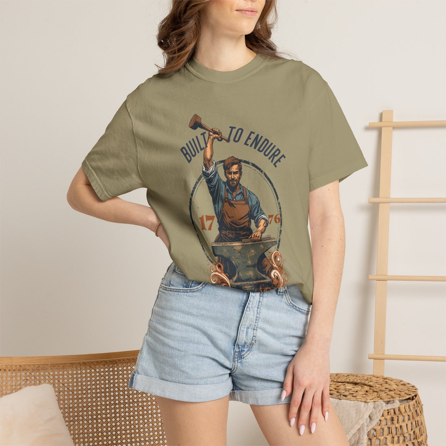 Built to Endure Blacksmith T-Shirt — 1776 Patriotic Vintage Anvil Design