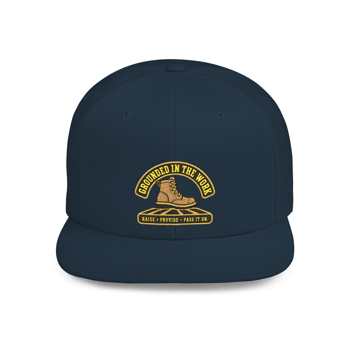 Snapback Hat — “Grounded in the Soil” Embroidered Work Boot Logo