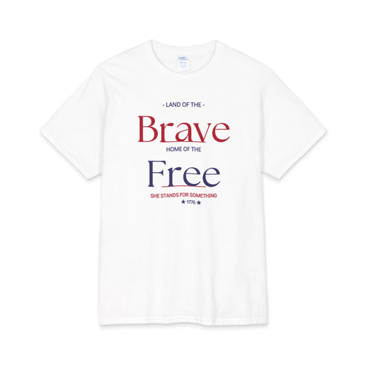 Brave & Free Patriotic Core Cotton Tee — Red White Blue Independence Day Shirt