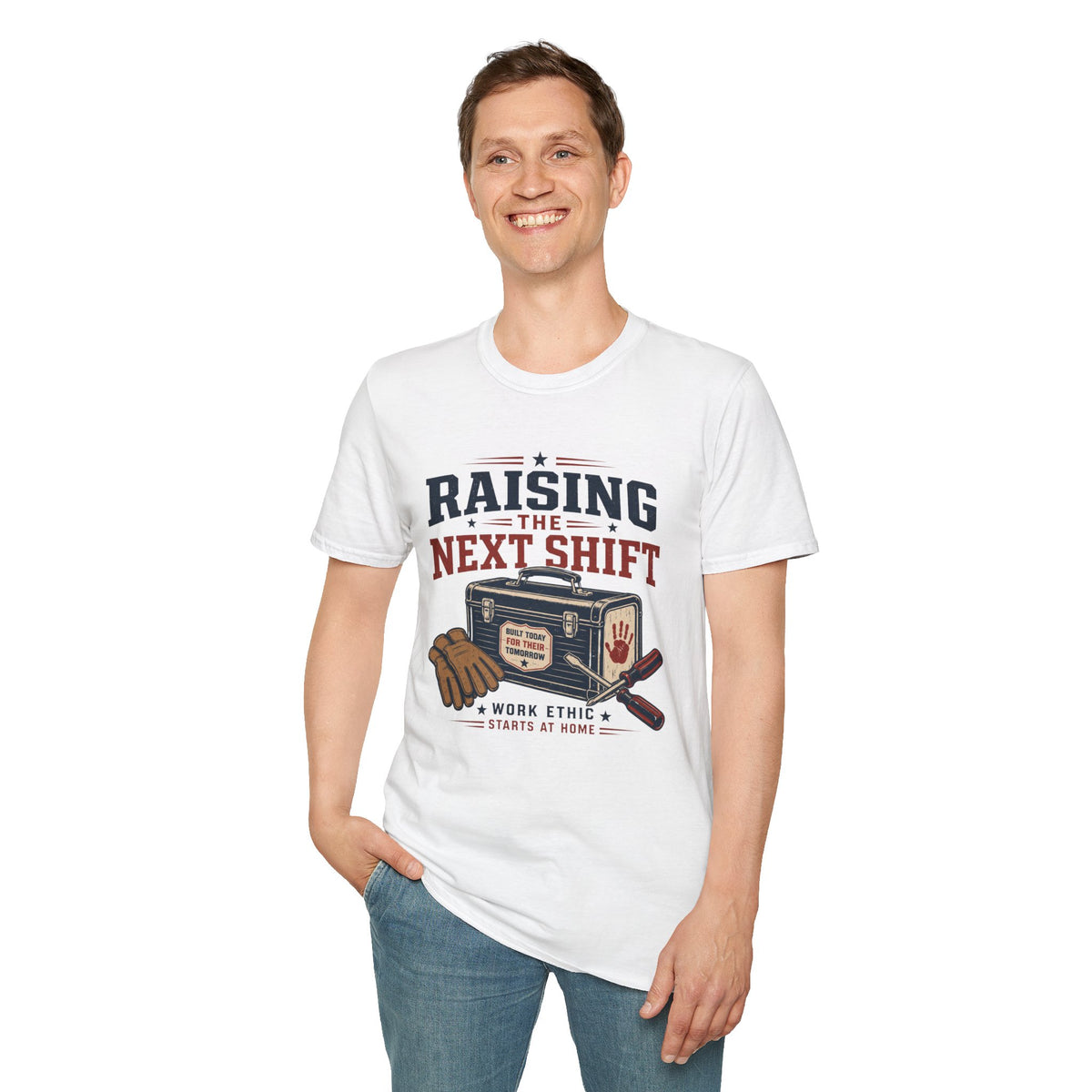 Raising the Next Shift T-Shirt — Retro Mechanic/Garage Dad Tee