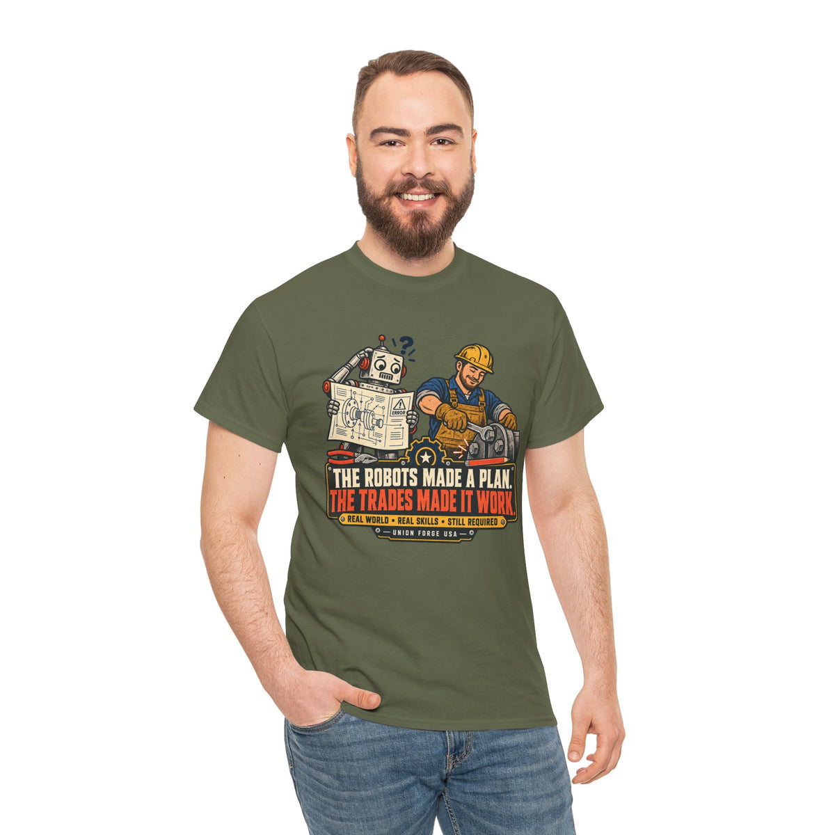 Tradesman & Robot Tee — "The Robots Made a Plan, The Trades Made It Work" Construction T-Shirt