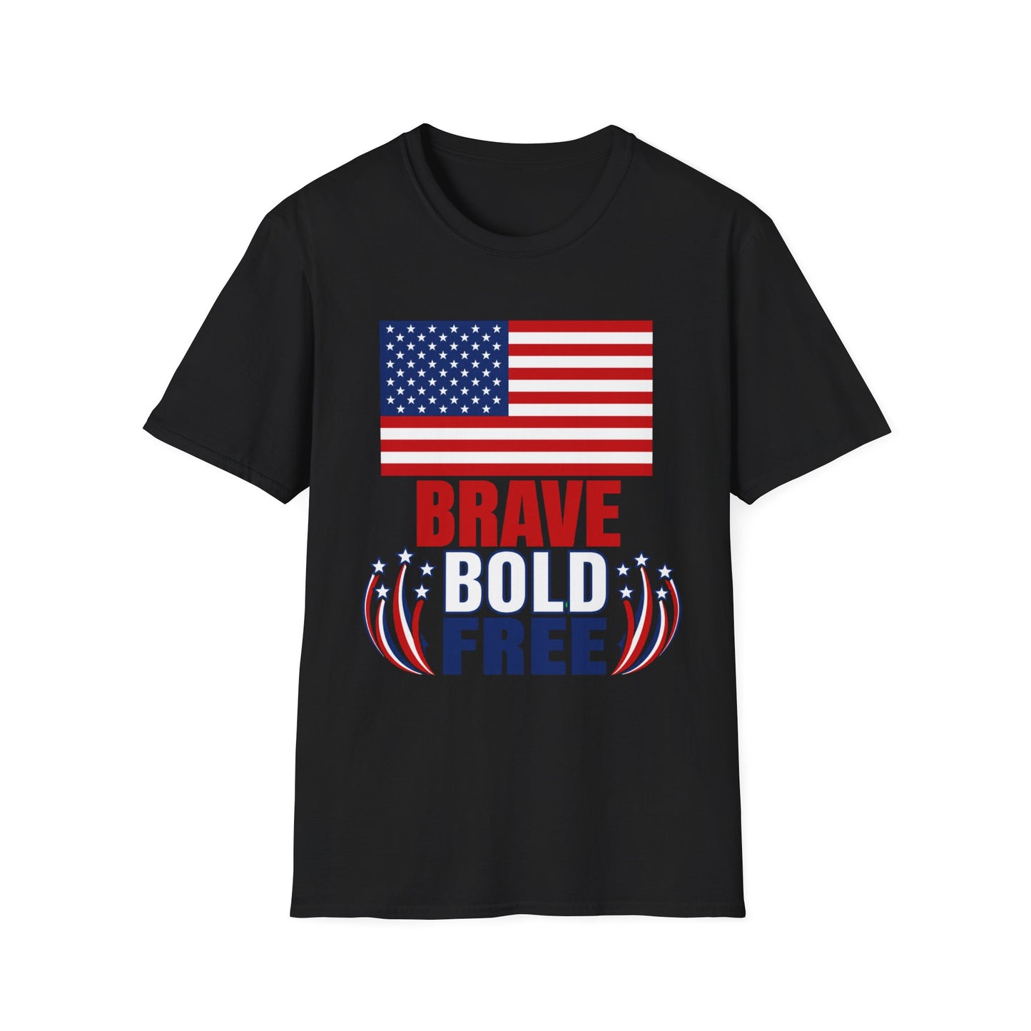 Brave Bold Free American Flag T-Shirt — Lightweight DTG Printed Patriotic Tee