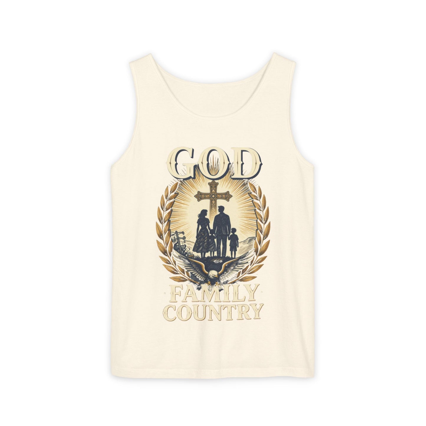 Tank Top — God Family Country Cross Silhouette Patriotic Faith Tee