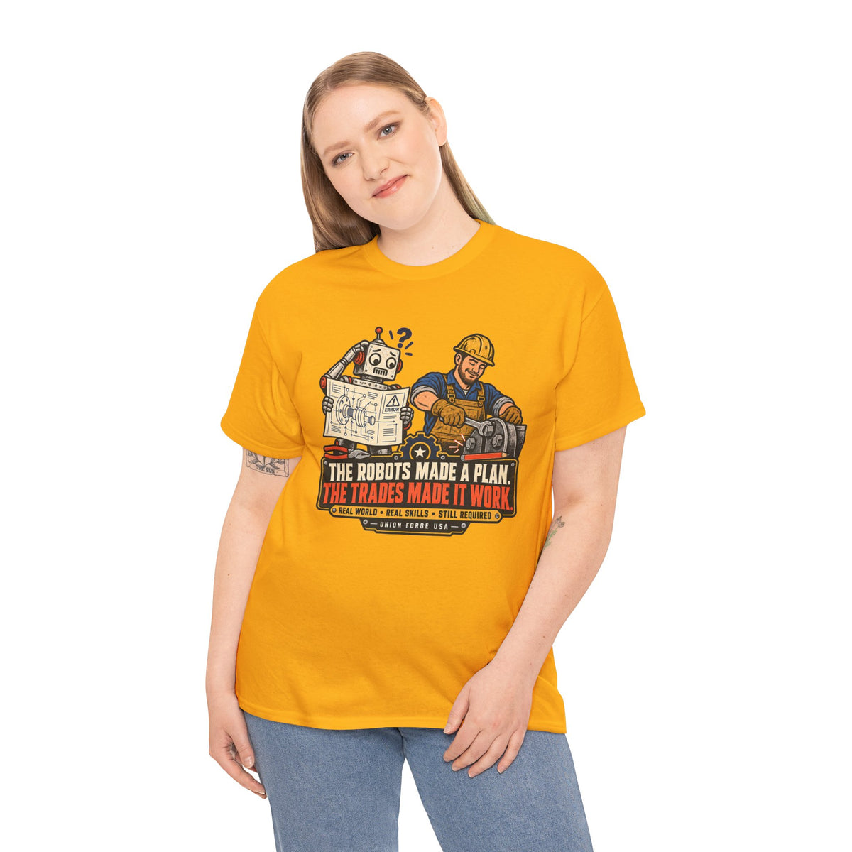 Tradesman & Robot Tee — "The Robots Made a Plan, The Trades Made It Work" Construction T-Shirt