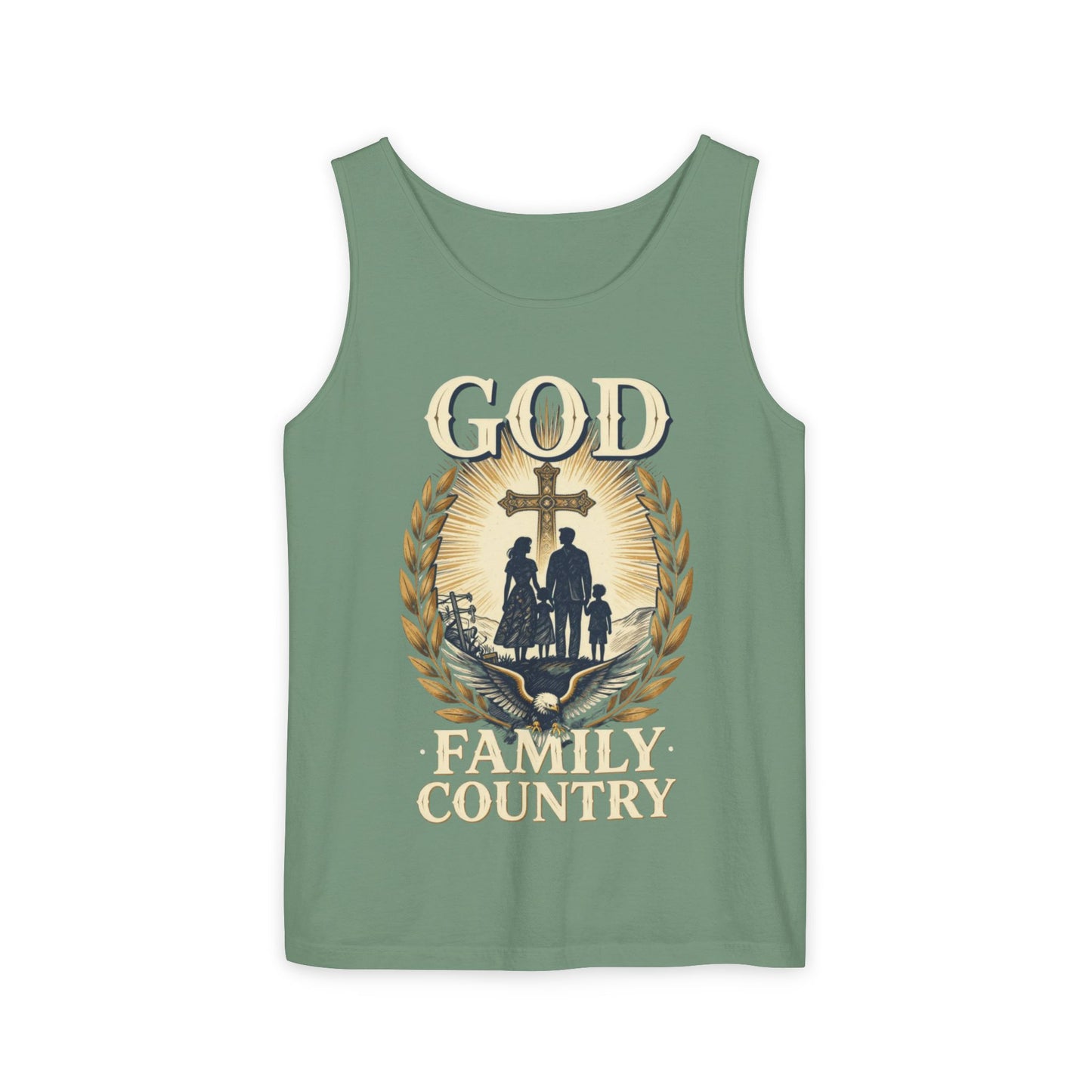 Tank Top — God Family Country Cross Silhouette Patriotic Faith Tee