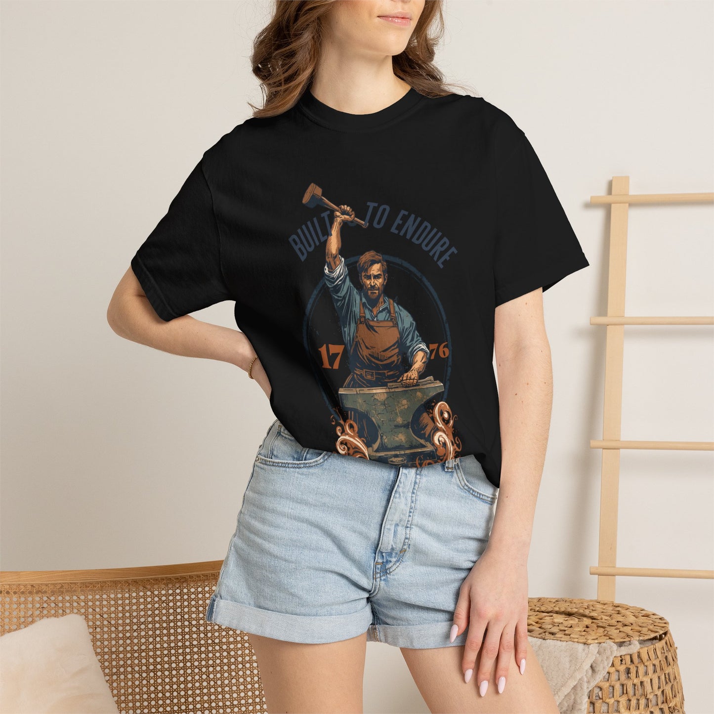 Built to Endure Blacksmith T-Shirt — 1776 Patriotic Vintage Anvil Design