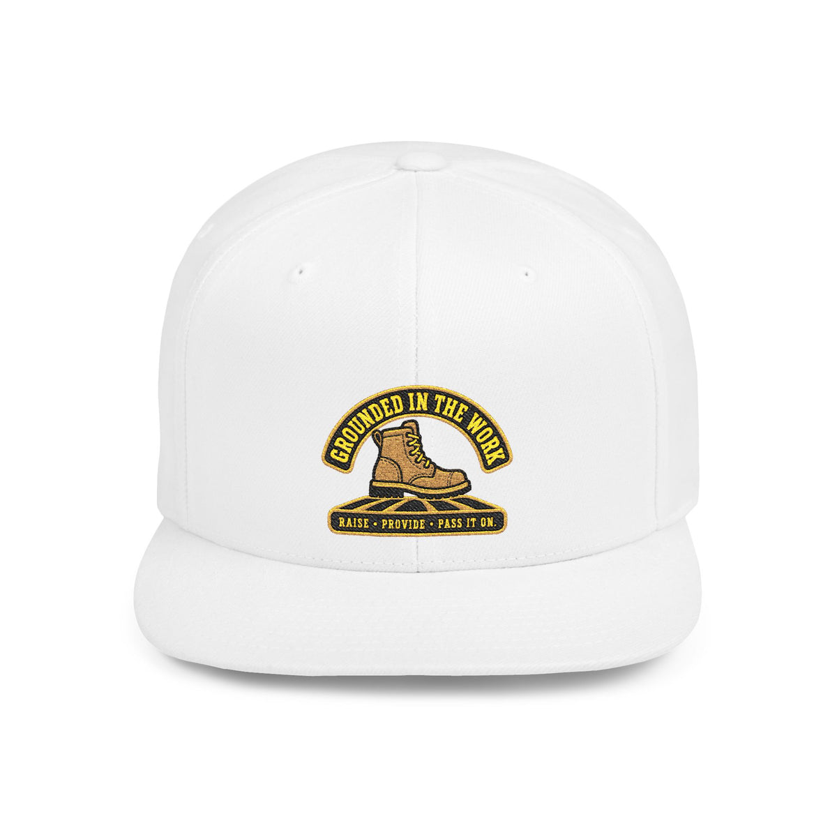 Snapback Hat — “Grounded in the Soil” Embroidered Work Boot Logo