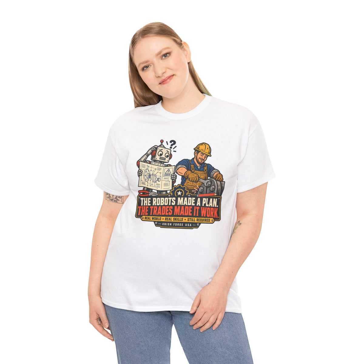 Tradesman & Robot Tee — "The Robots Made a Plan, The Trades Made It Work" Construction T-Shirt