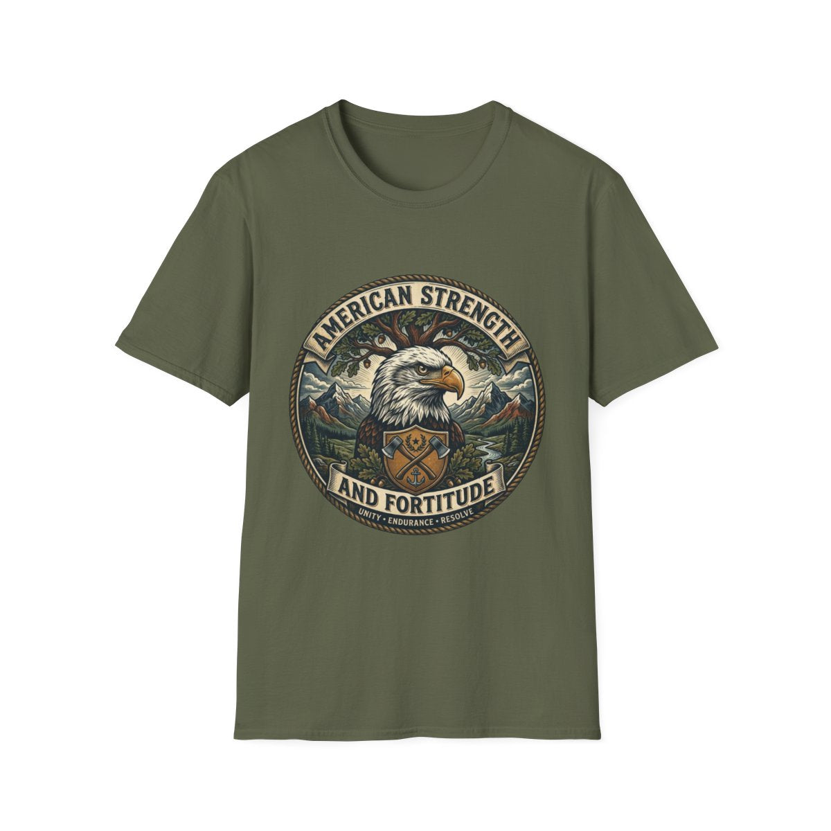 American Strength Eagle T‑Shirt — Patriotic 'American Strength and Fortitude' Graphic Tee