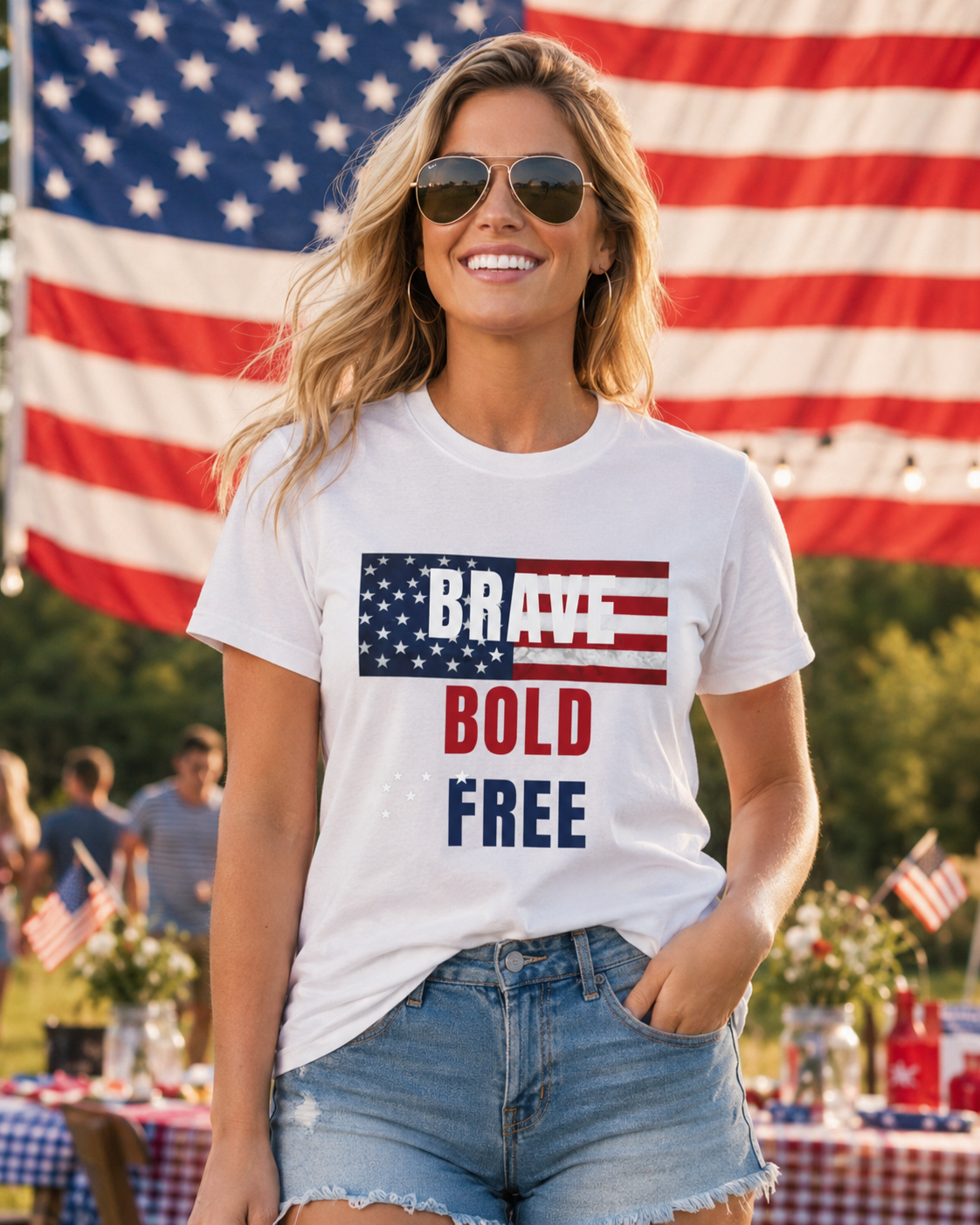 Brave Bold Free American Flag T-Shirt — Lightweight DTG Printed Patriotic Tee