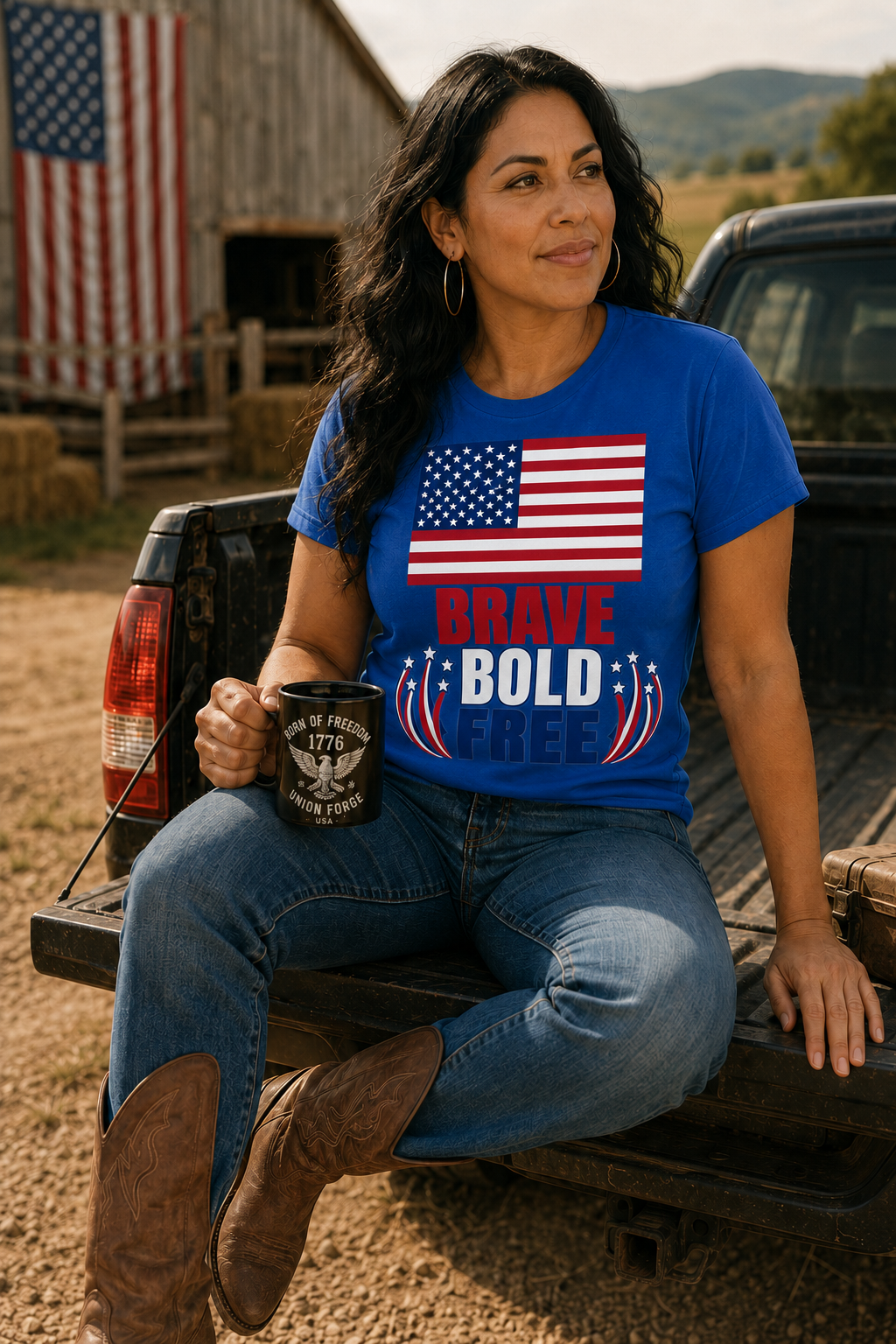 Brave Bold Free American Flag T-Shirt — Lightweight DTG Printed Patriotic Tee