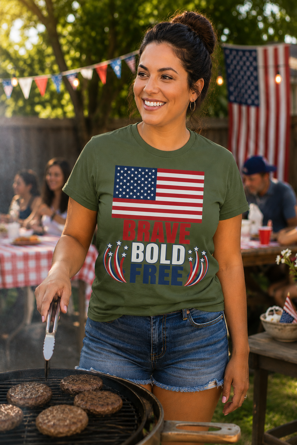 Brave Bold Free American Flag T-Shirt — Lightweight DTG Printed Patriotic Tee