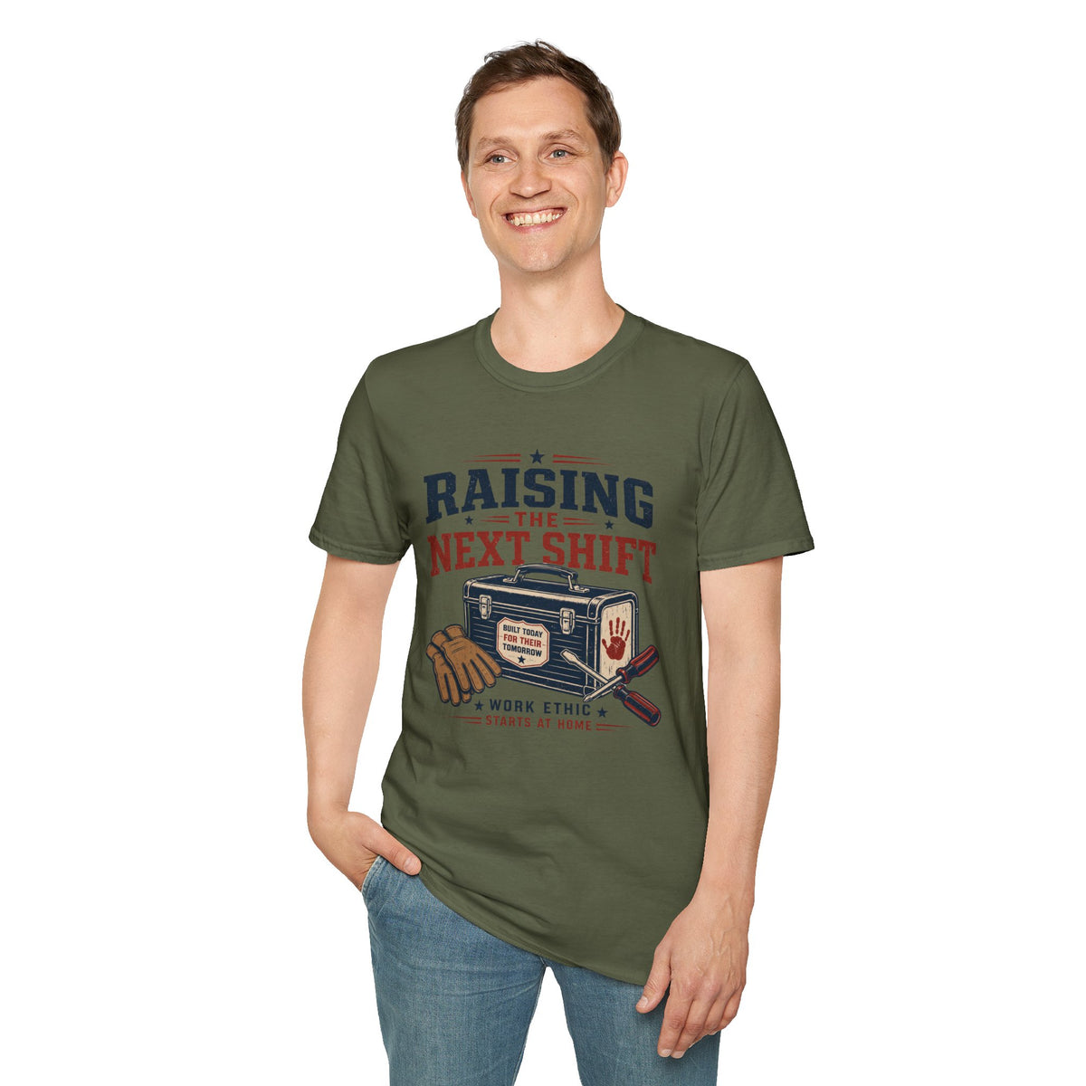 Raising the Next Shift T-Shirt — Retro Mechanic/Garage Dad Tee