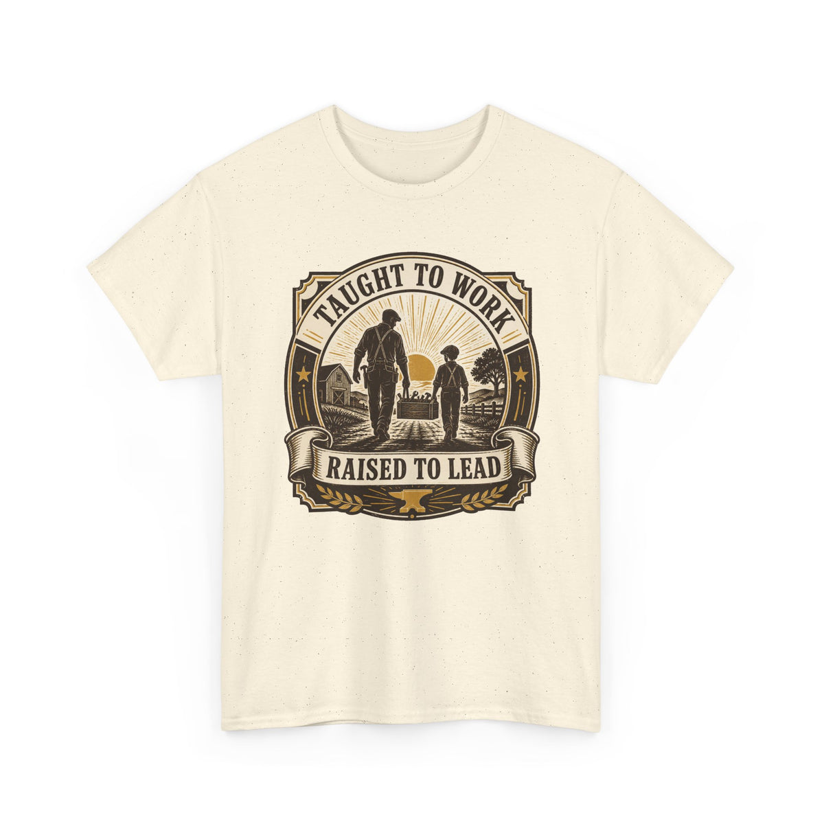 T-Shirt — "Taught to Work, Raised to Lead" Vintage Farming Dad Tee