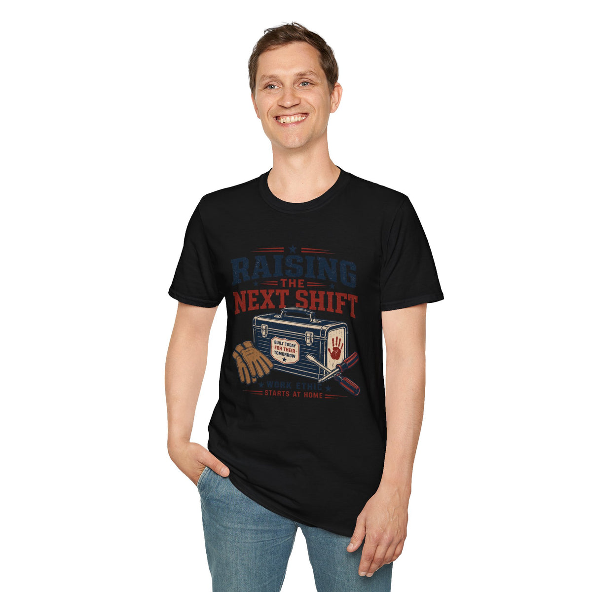 Raising the Next Shift T-Shirt — Retro Mechanic/Garage Dad Tee
