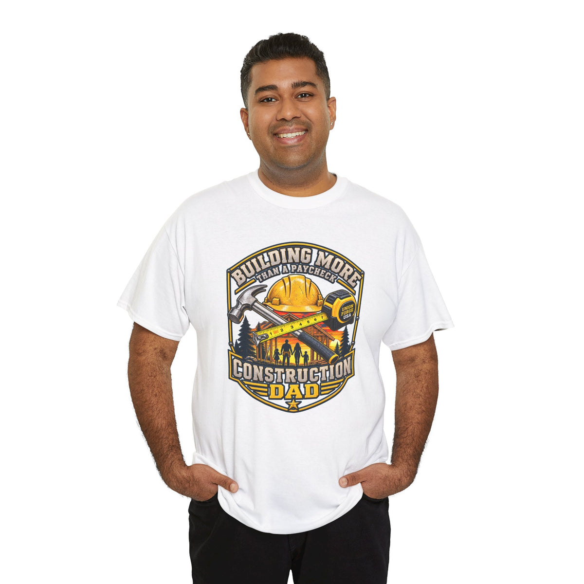 Construction Dad T-Shirt – "Building More, Harder, Faster" Graphic Tee for Father’s Day