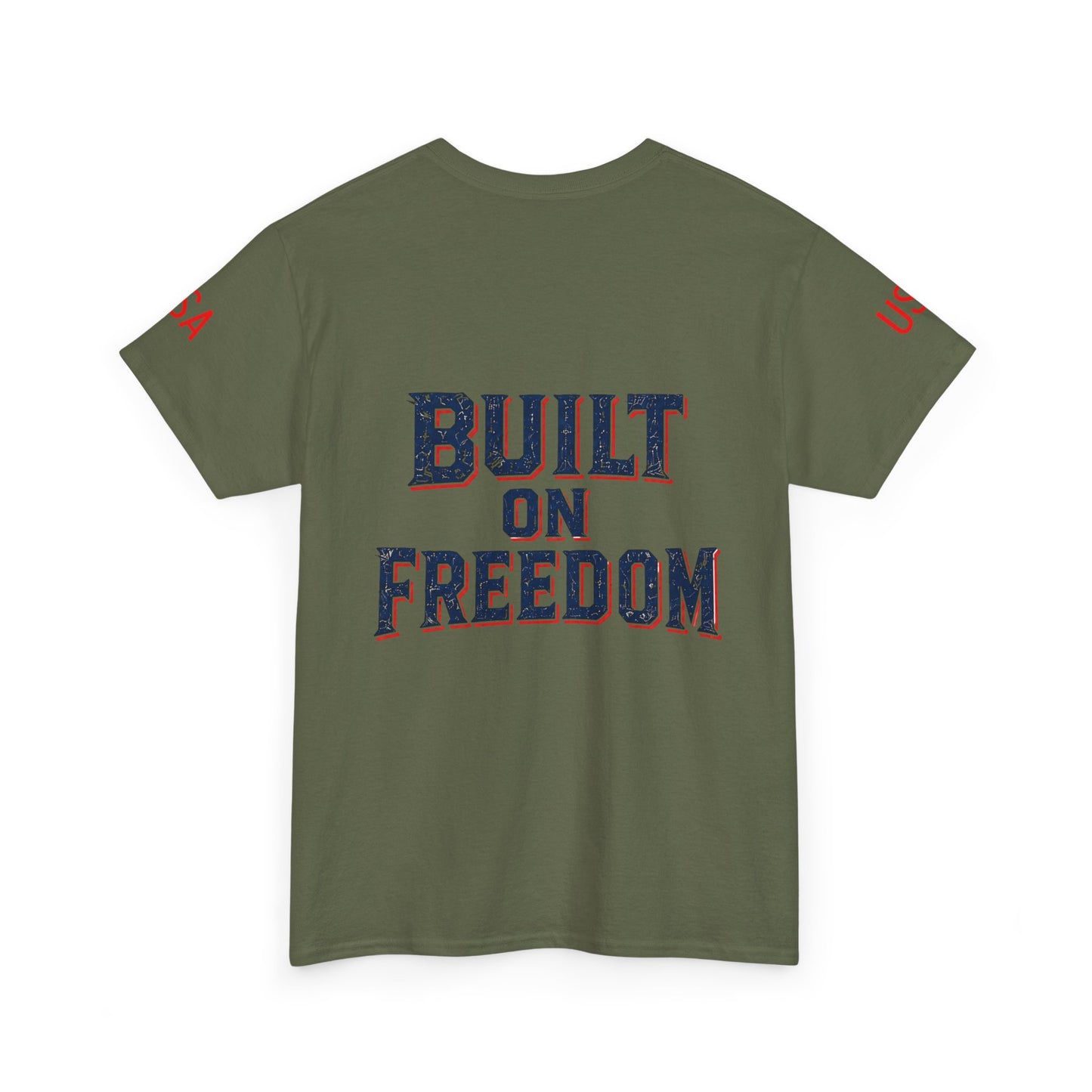 Patriotic Union Forge Tee — "Built on Freedom" USA Graphic T-Shirt