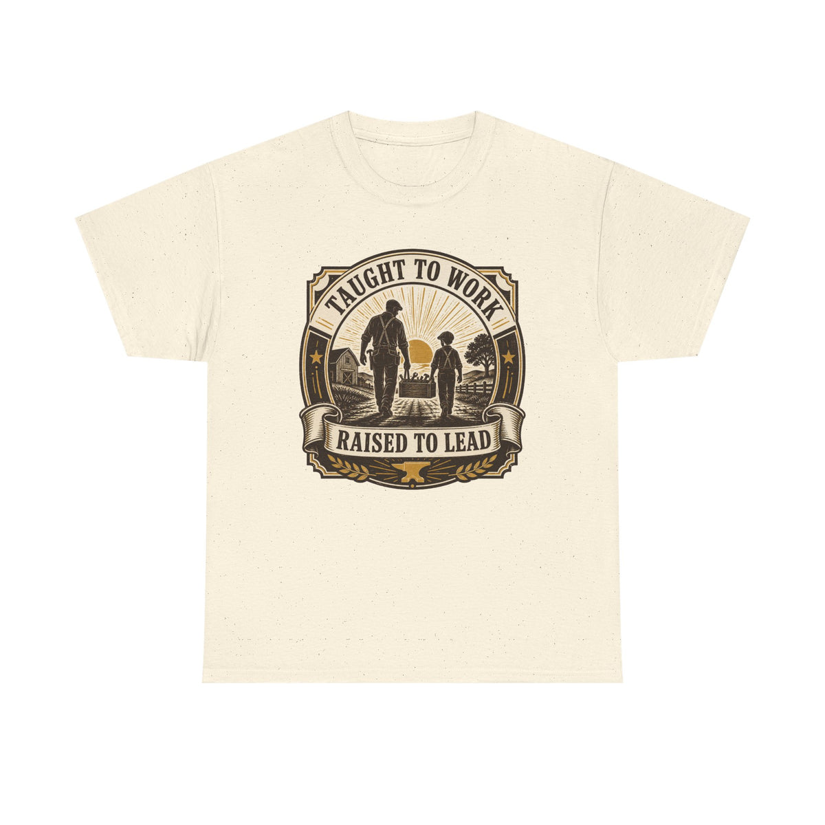 T-Shirt — "Taught to Work, Raised to Lead" Vintage Farming Dad Tee