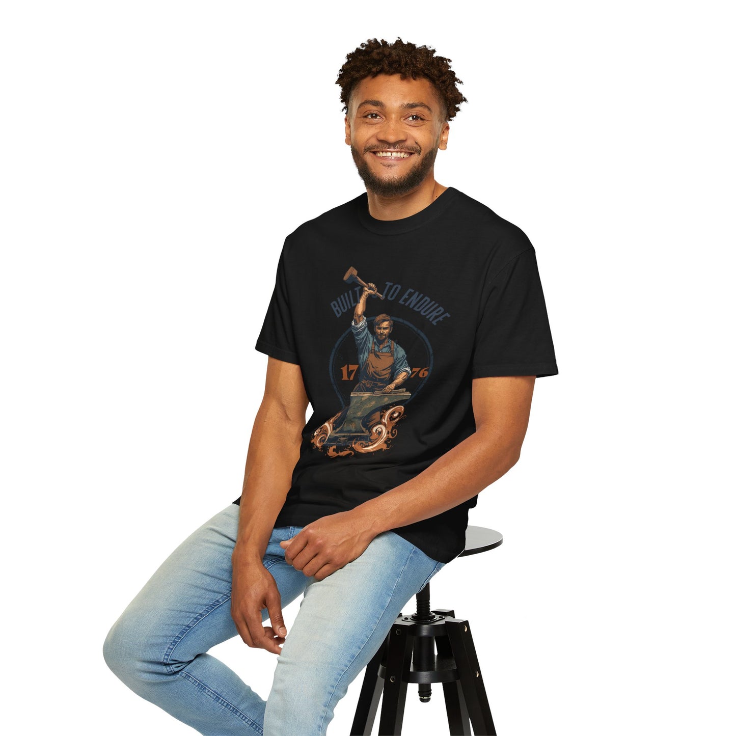 Built to Endure Blacksmith T-Shirt — 1776 Patriotic Vintage Anvil Design