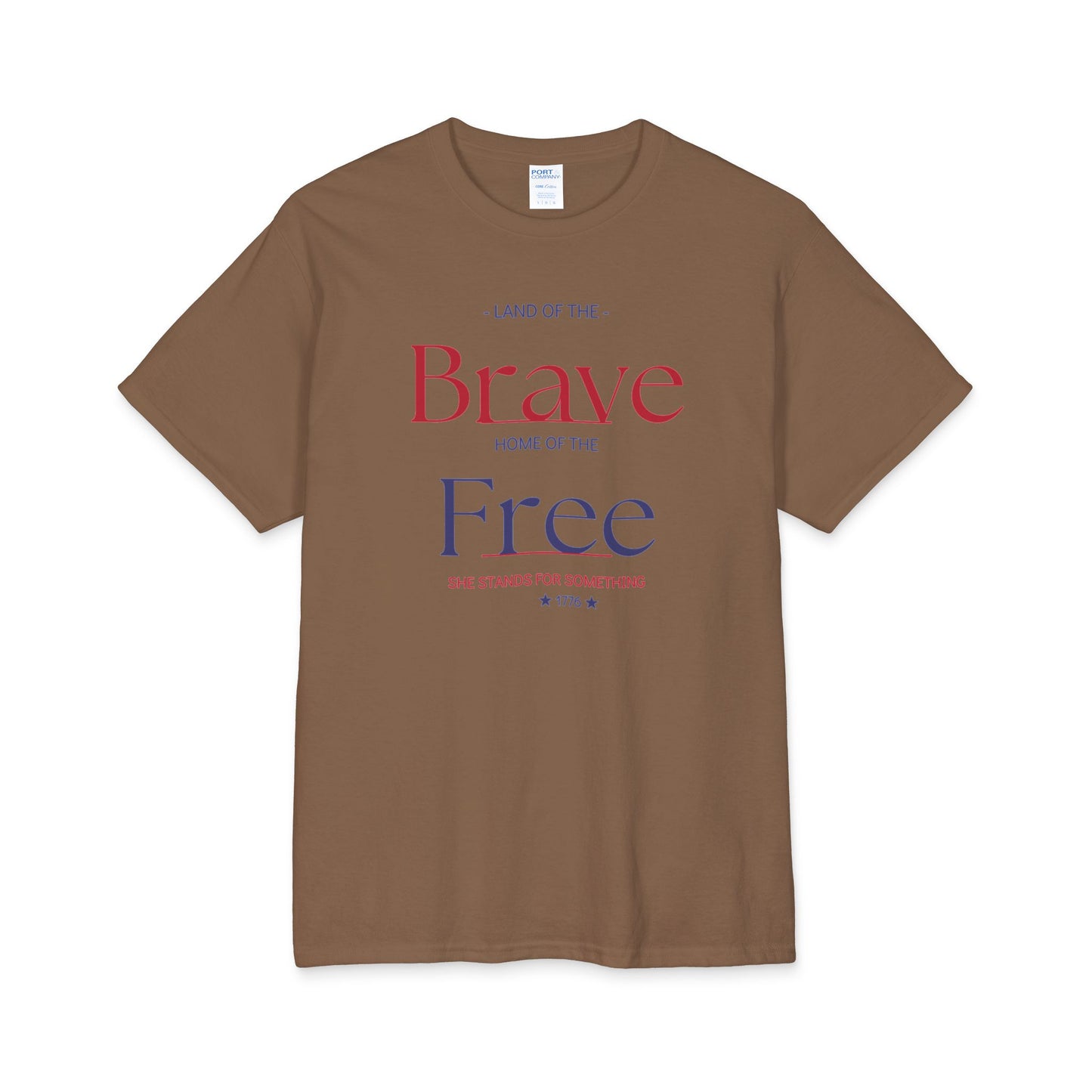 Brave & Free Patriotic Core Cotton Tee — Red White Blue Independence Day Shirt