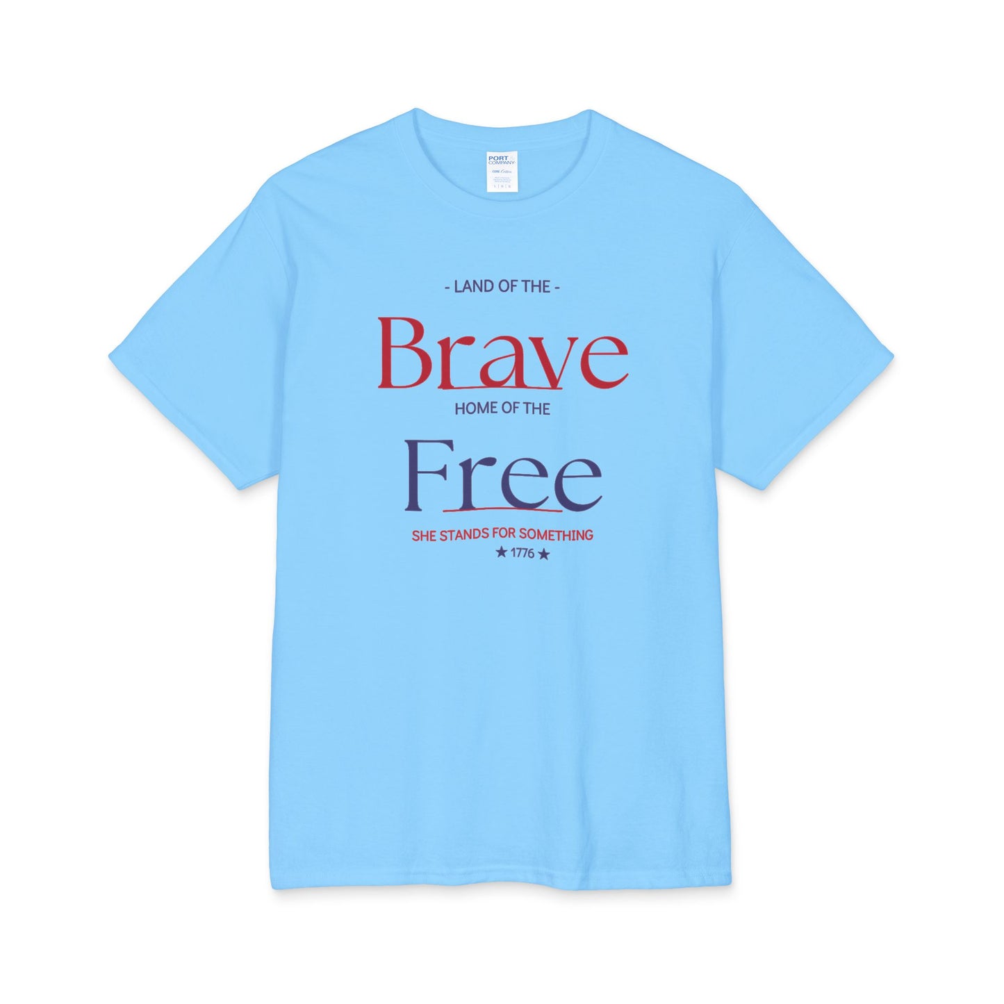 Brave & Free Patriotic Core Cotton Tee — Red White Blue Independence Day Shirt