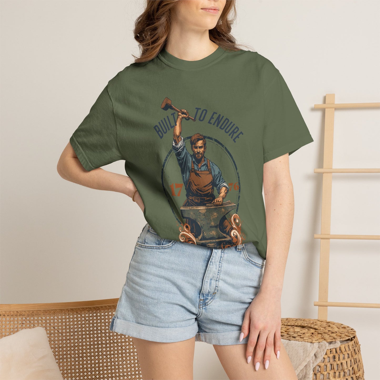 Built to Endure Blacksmith T-Shirt — 1776 Patriotic Vintage Anvil Design