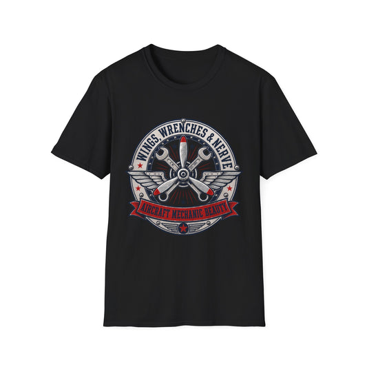 Mechanic Aviation T‑Shirt — "Wings, Wrenches & Nerve" Vintage Aircraft Crew Tee
