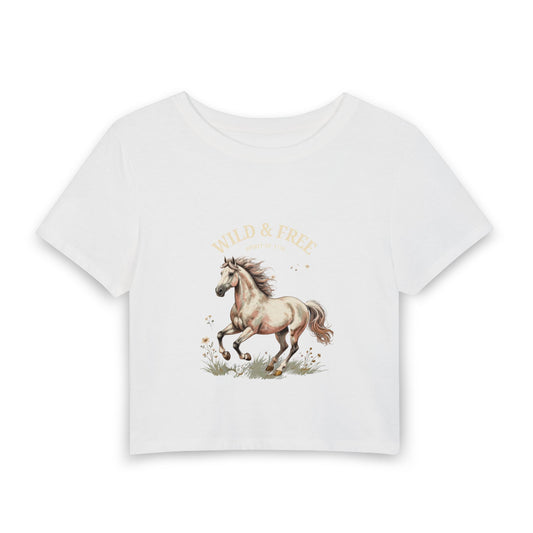 Wild & Free Horse Baby Tee — Women's Cropped Graphic Tee