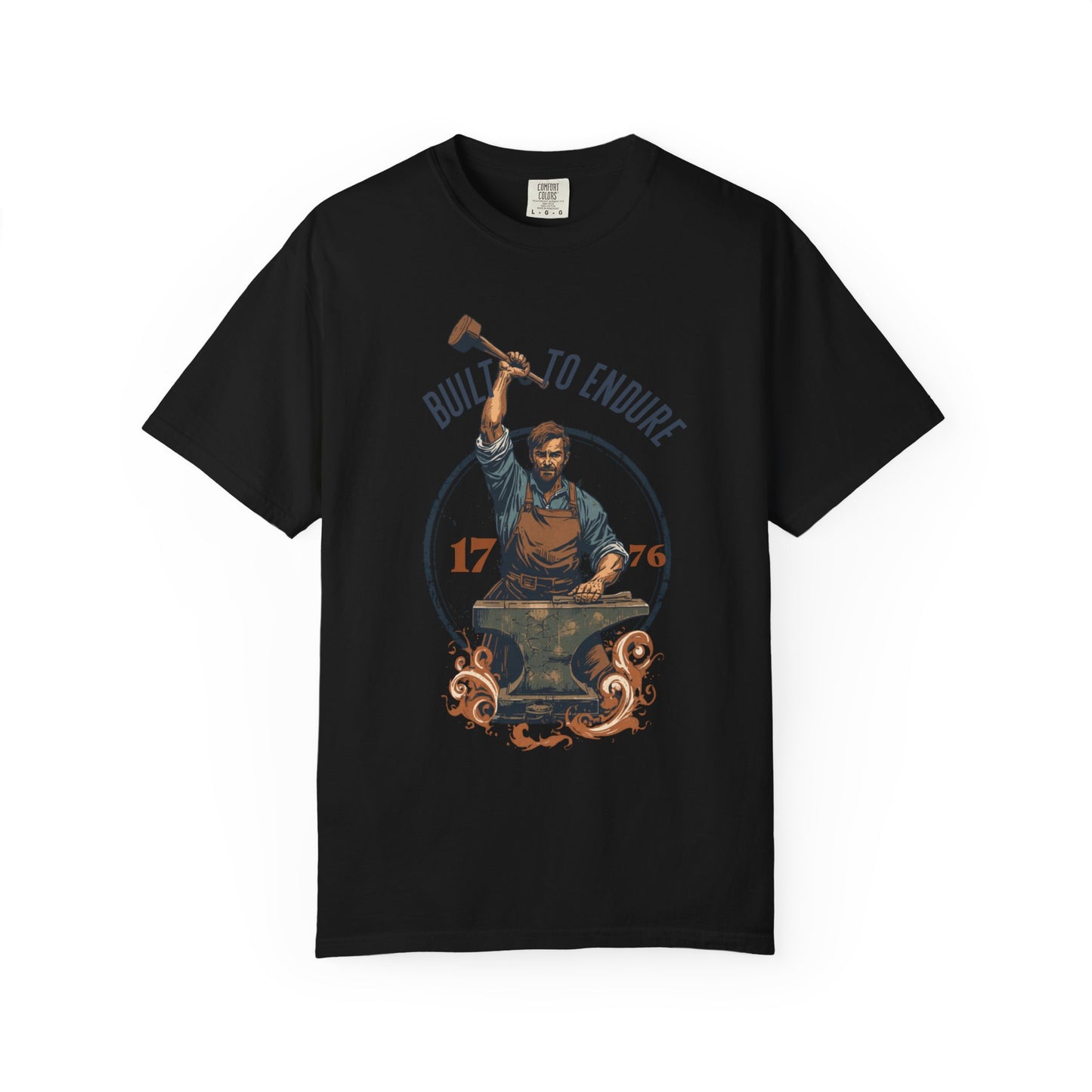 Built to Endure Blacksmith T-Shirt — 1776 Patriotic Vintage Anvil Design