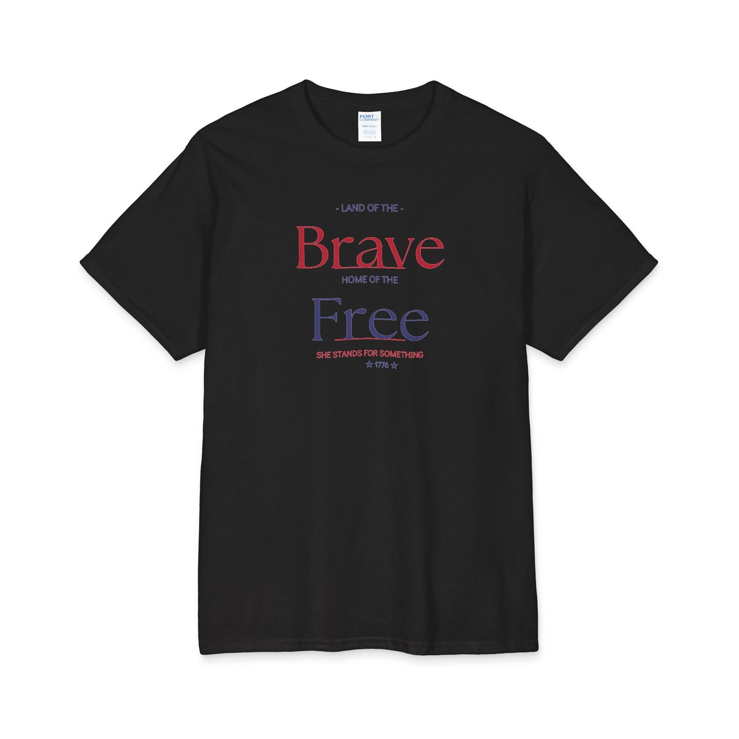 Brave & Free Patriotic Core Cotton Tee — Red White Blue Independence Day Shirt