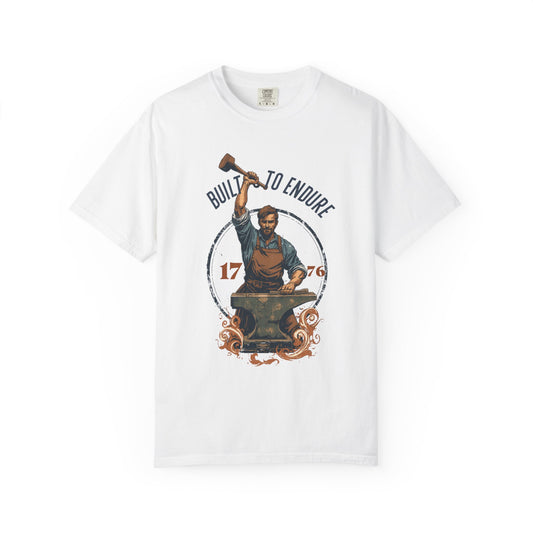 Built to Endure Blacksmith T-Shirt — 1776 Patriotic Vintage Anvil Design